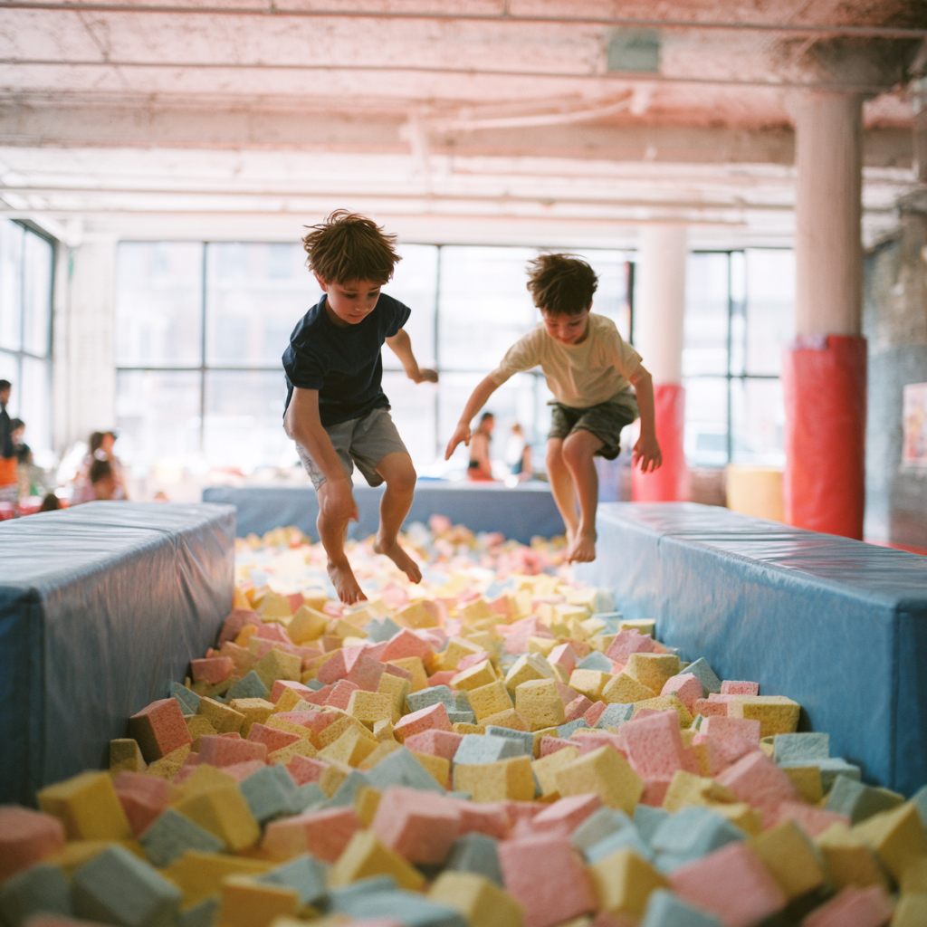 Kids jumping in a foam pit at an NYC activity venue