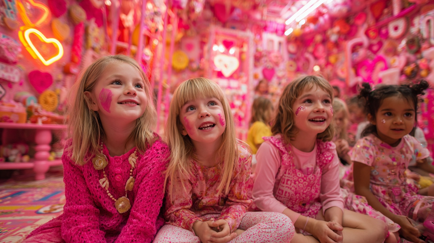 Kids at an immersive pink experiential museum in NYC